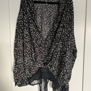 Free People Black Floral Tie-Front Women’s Bodysuit